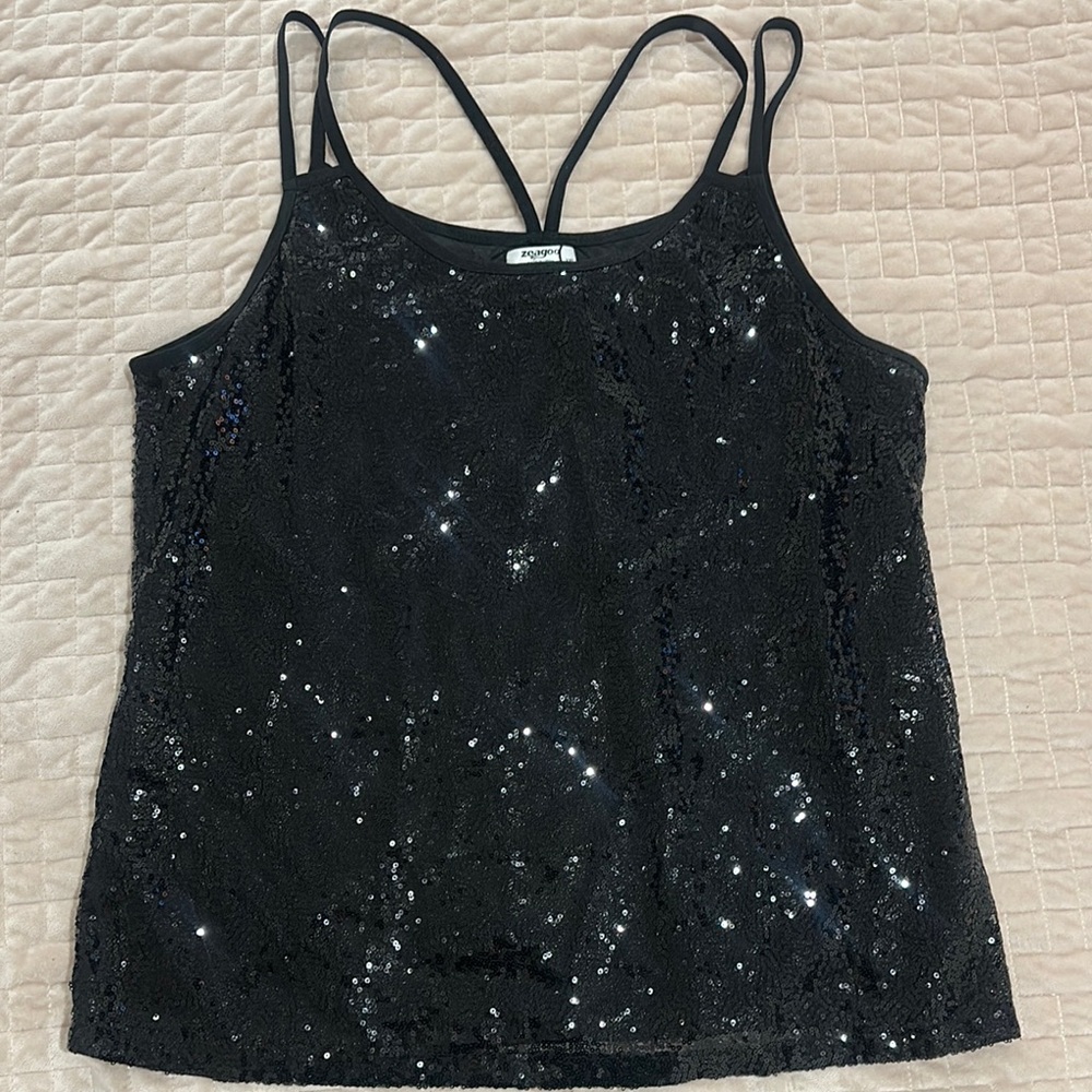 Zeagoo Black Sequin Camisole Top